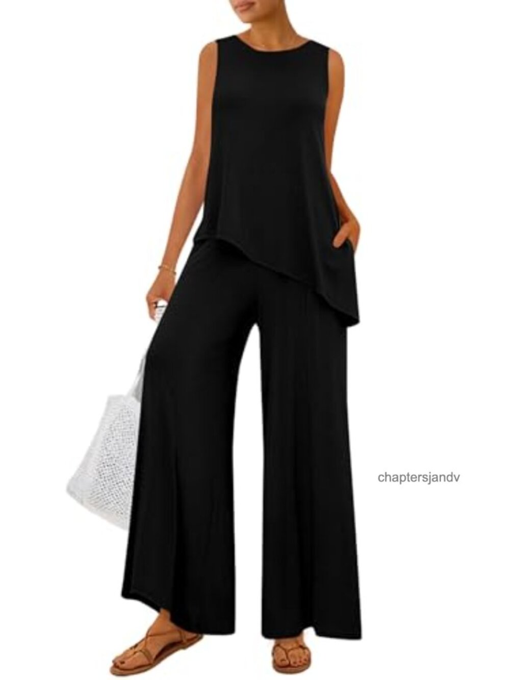 Women's Ribbed Knit Tank Top & Wide Leg Pants Lounge Set